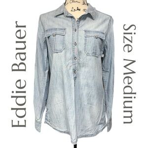 Eddie Bauer - Vintage Classic Denim - Half Button-Up Shirt - Size Medium